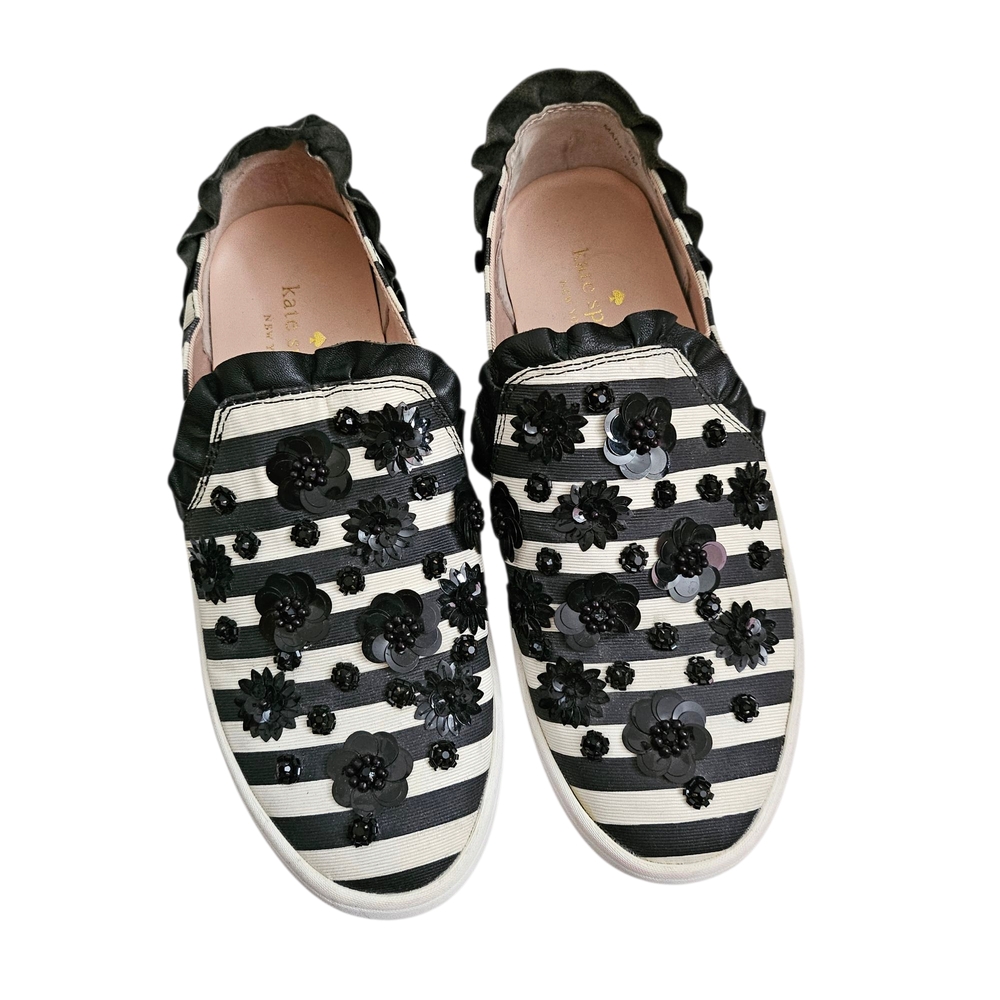Kate Spade New York‎ Louise Sneakers Womens 6 Slip On Shoes Striped Black White